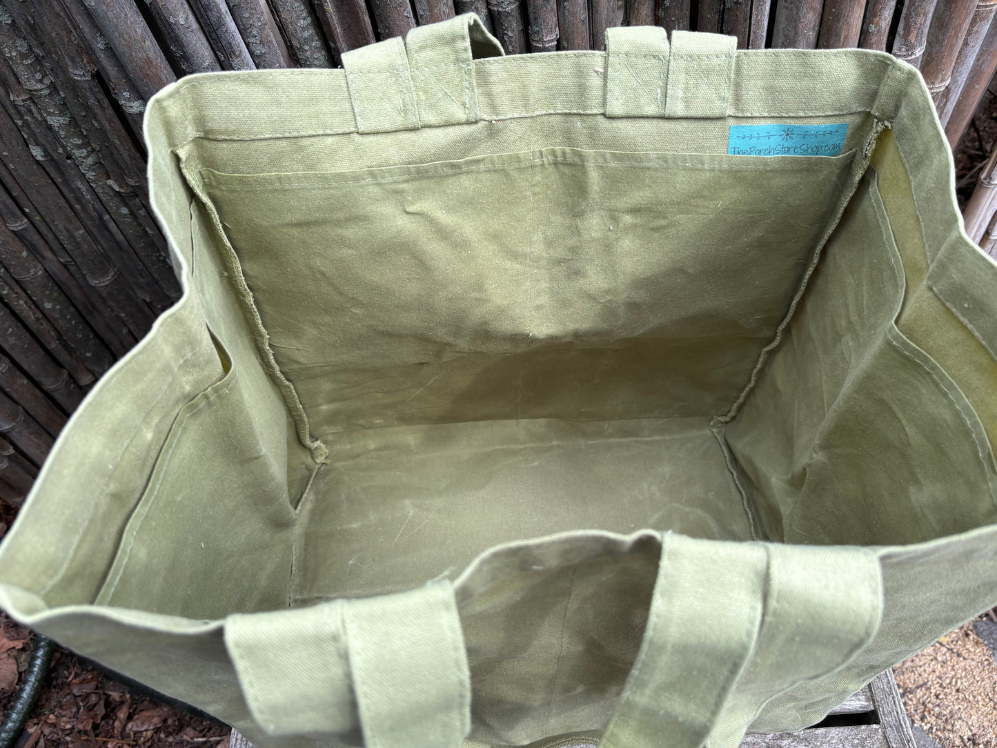 Extra Large Beeswax Waxed Canvas Tote Market Bag SAGE GREEN