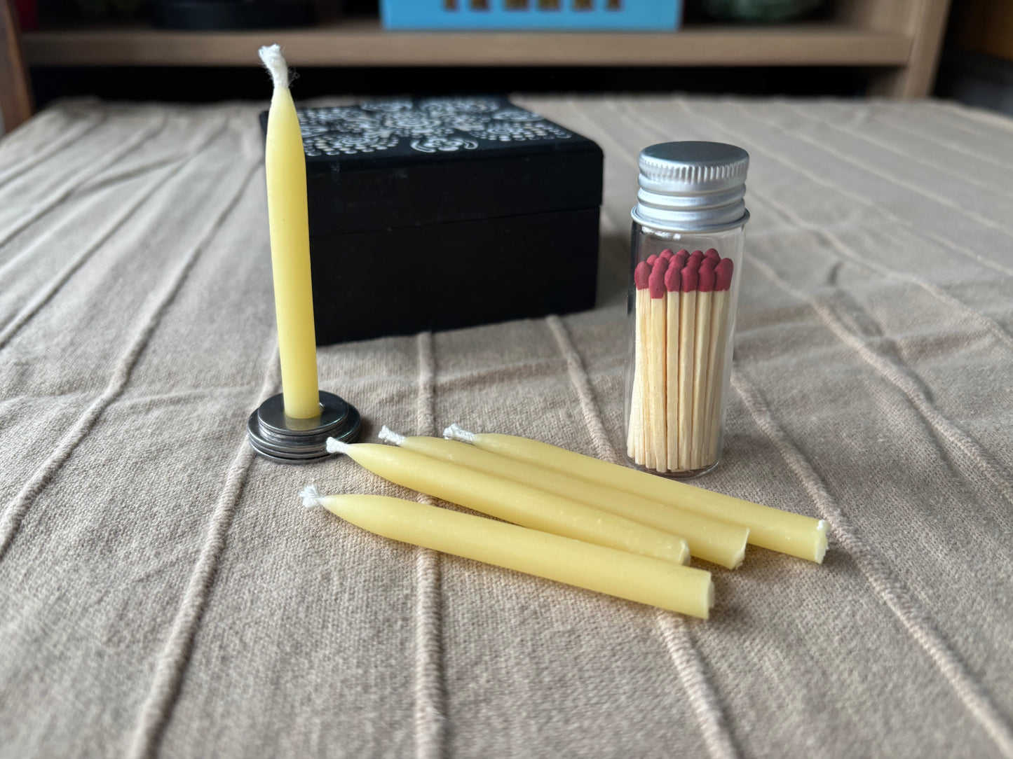 Handpainted Mandala Wooden Box Set 100% Pure Beeswax Candles 30 Minute 30 Candles