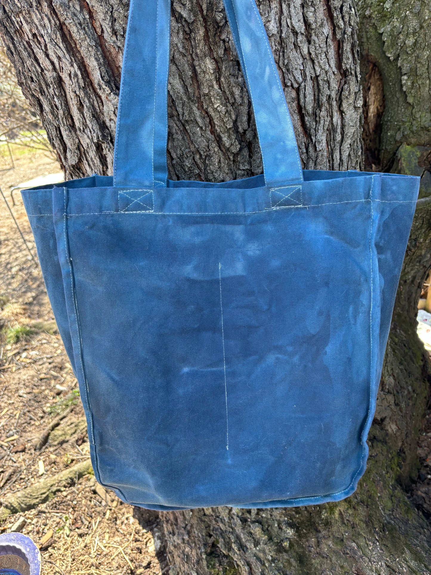 Large Beeswax Waxed Canvas Tote Market Bag DENIM/BLUE