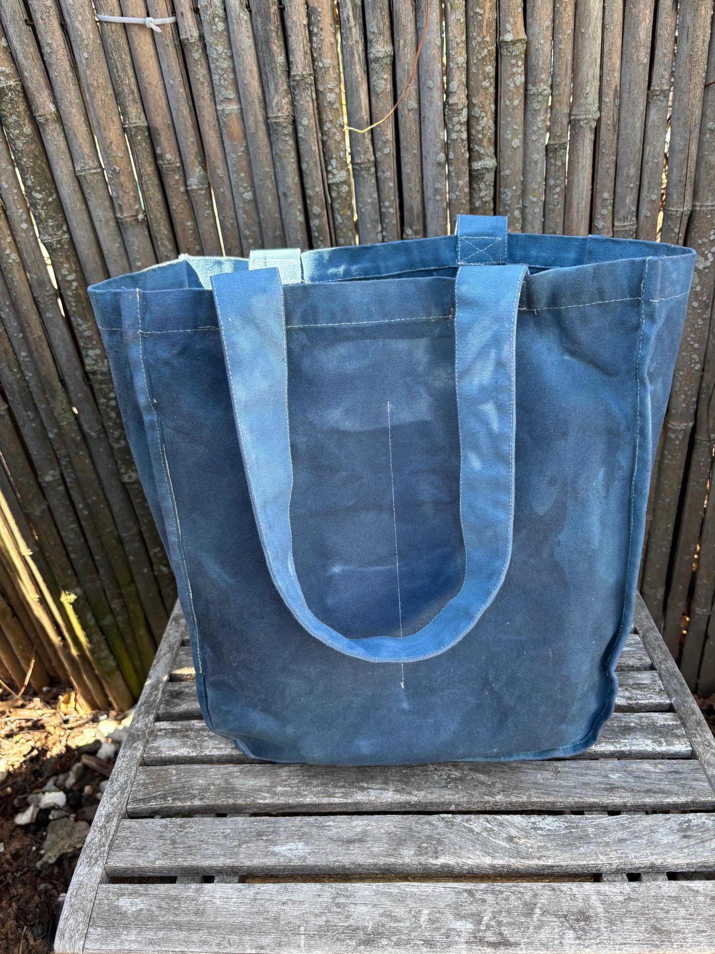 Large Beeswax Waxed Canvas Tote Market Bag DENIM/BLUE