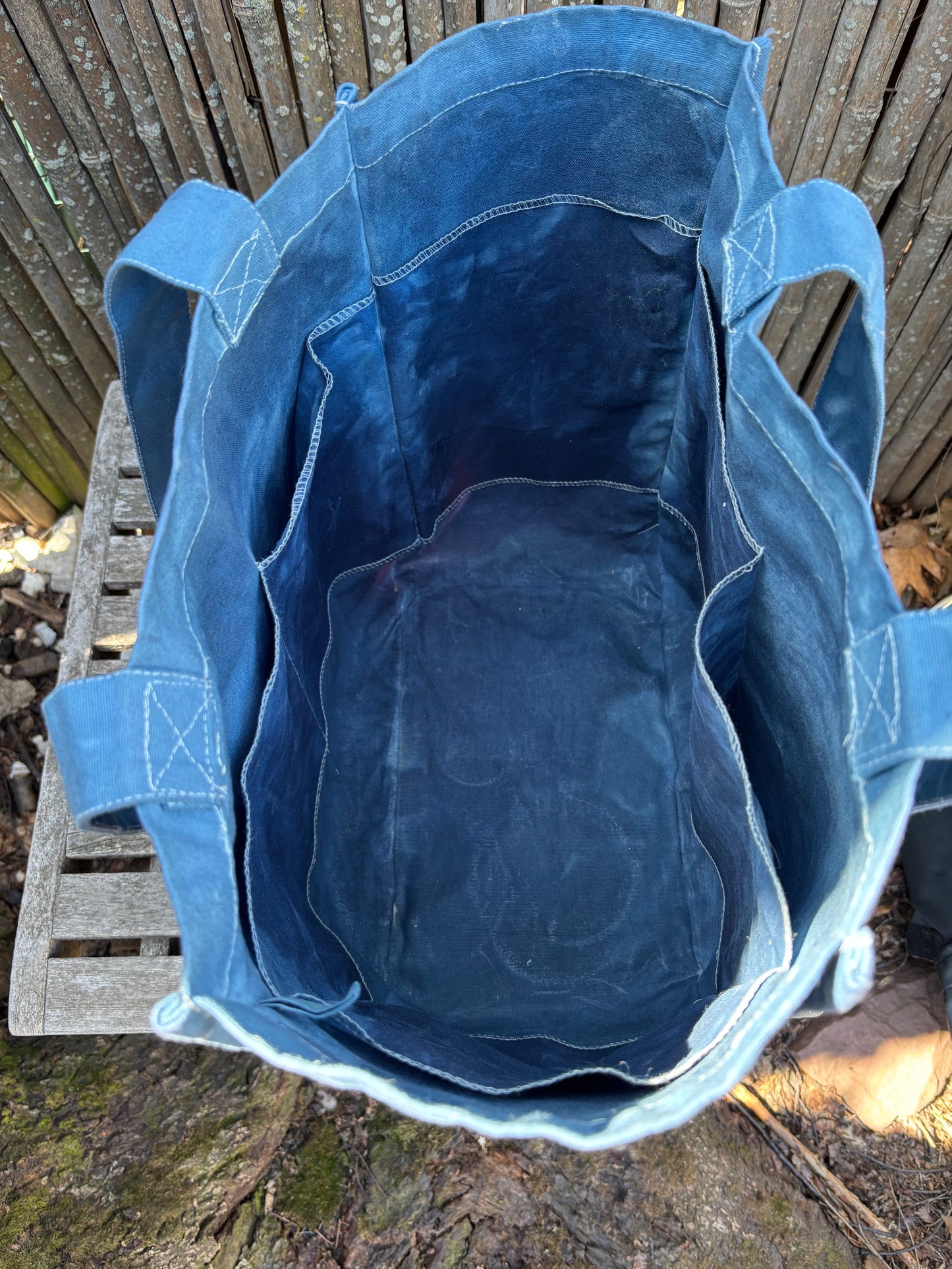 Large Beeswax Waxed Canvas Tote Market Bag DENIM/BLUE