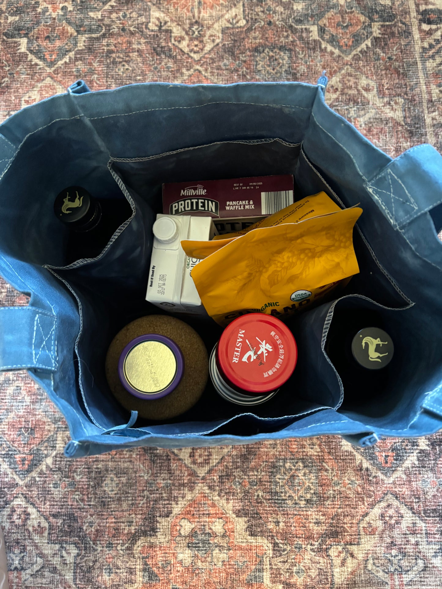 Large Beeswax Waxed Canvas Tote Market Bag DENIM/BLUE