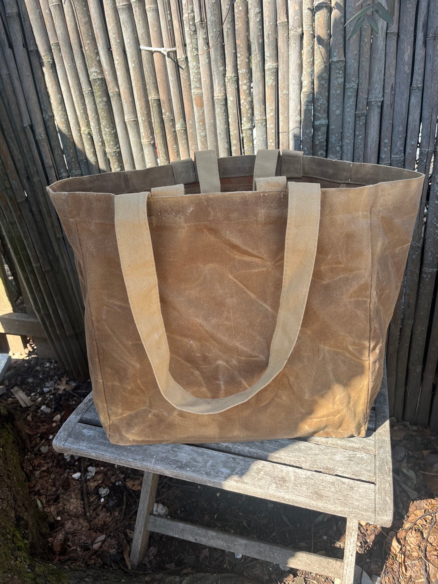 Extra Large Beeswax Waxed Canvas Tote Market Bag TAN