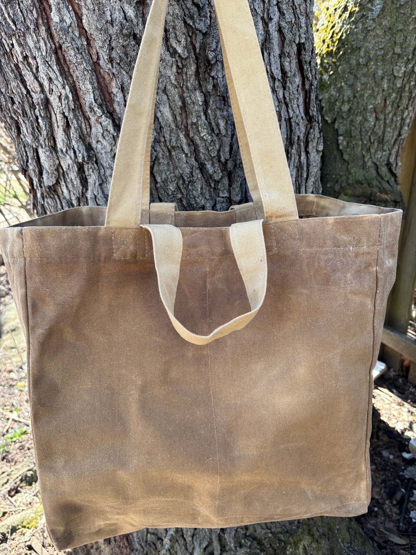 Extra Large Beeswax Waxed Canvas Tote Market Bag TAN
