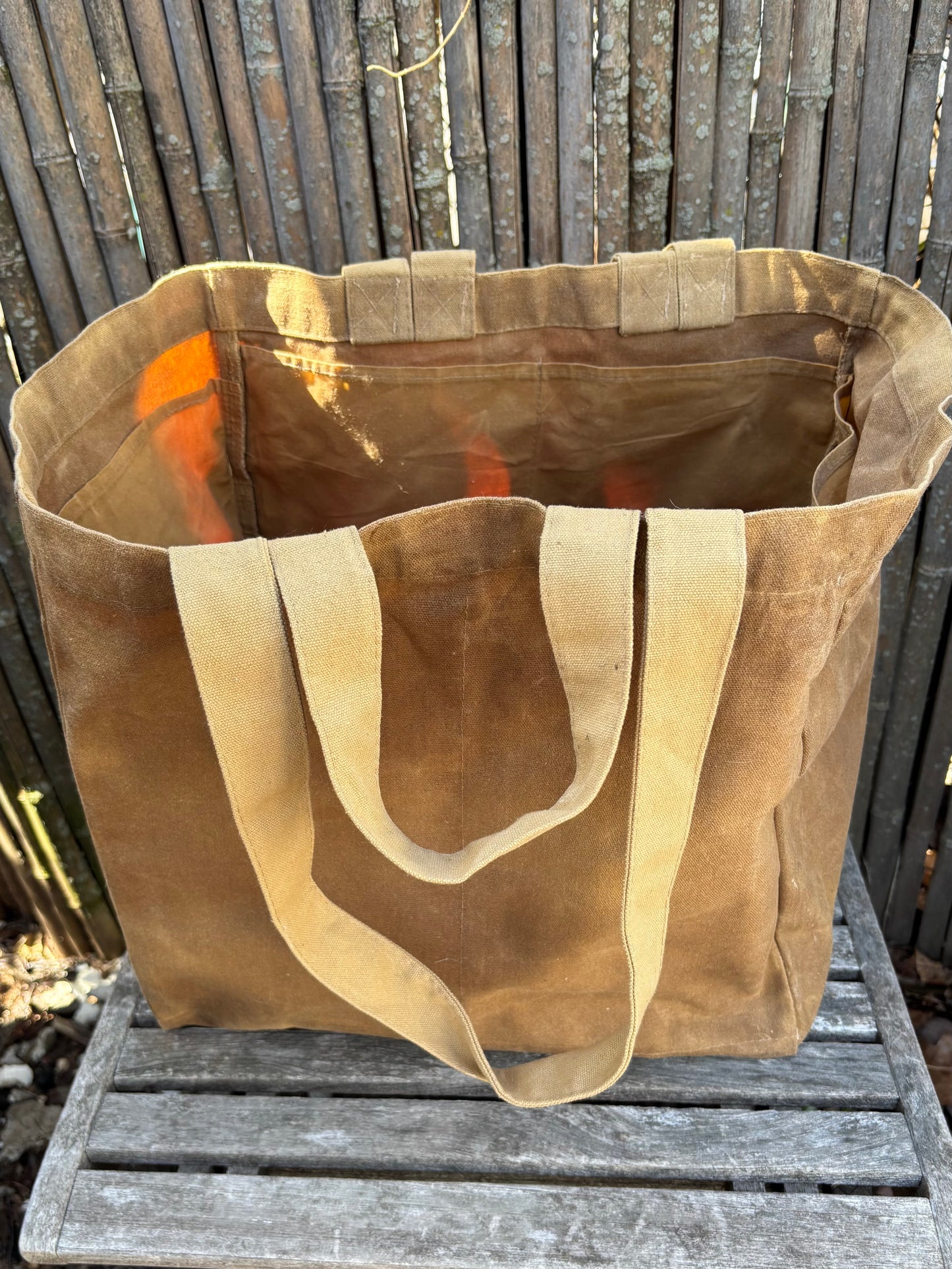 Extra Large Beeswax Waxed Canvas Tote Market Bag TAN