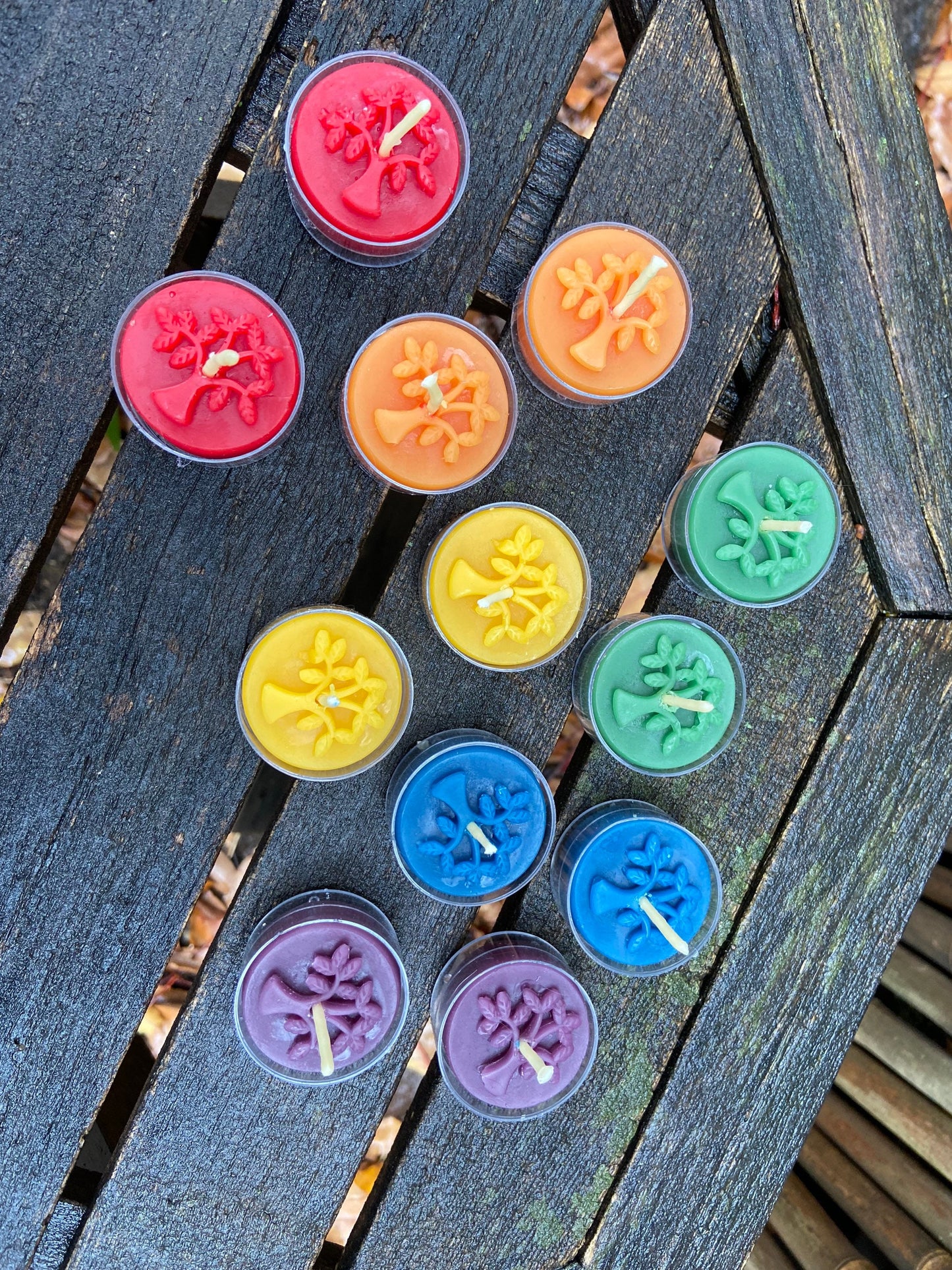 Rainbow- 100% Pure Beeswax Tealight Candles- Pure Beeswax Tea Light Candles-Set of 12