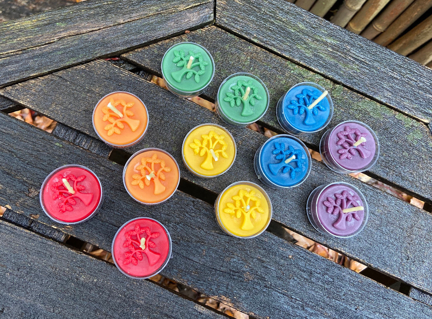 Rainbow- 100% Pure Beeswax Tealight Candles- Pure Beeswax Tea Light Candles-Set of 12