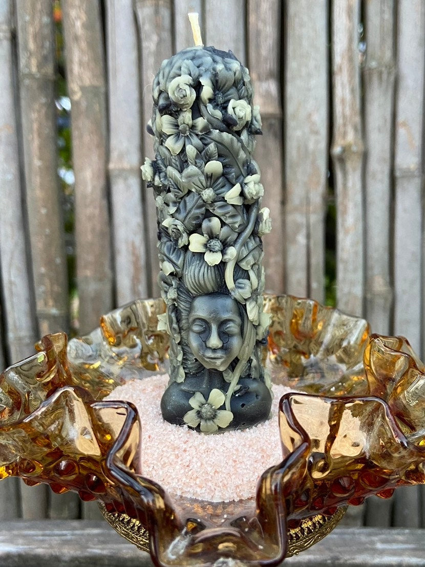 100% Pure Black Beeswax GODDESS Candle.