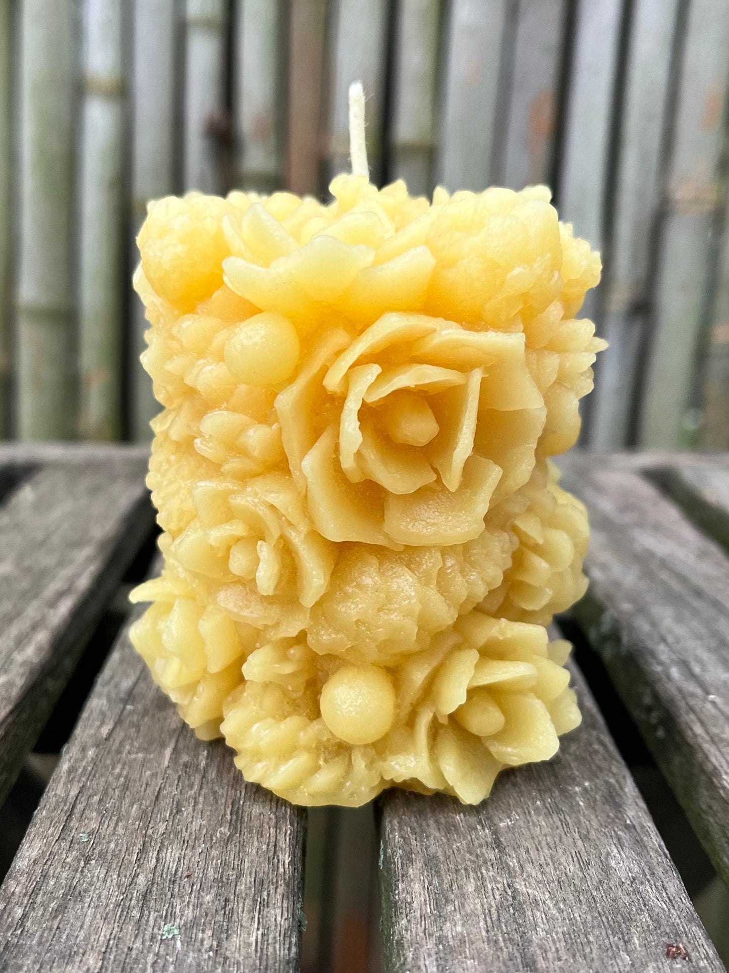 100% PURE Beeswax Candle- Pillar-Pinecones-Flowers- Pretty Pillar-Beeswax Candle