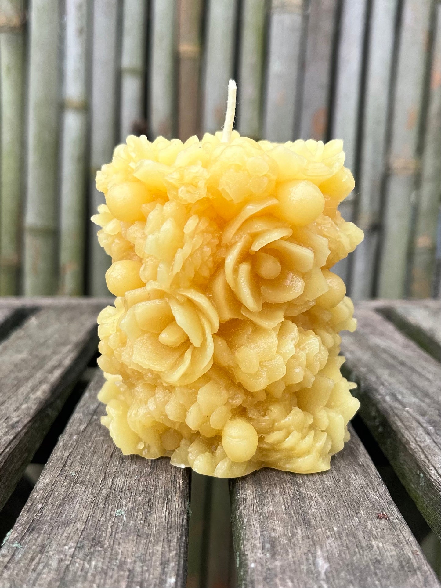 100% PURE Beeswax Candle- Pillar-Pinecones-Flowers- Pretty Pillar-Beeswax Candle