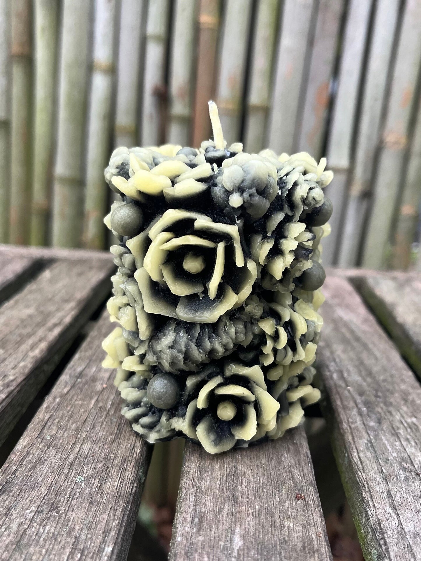 100% PURE Beeswax Candle- Pillar-Pinecones-Flowers- Pretty Pillar-Beeswax Candle