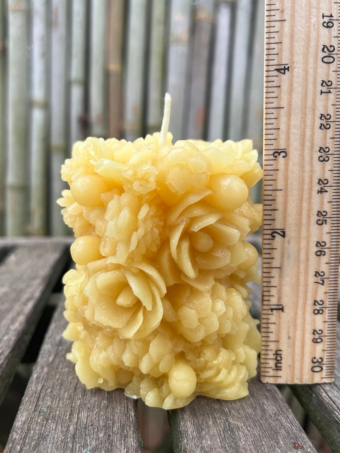 100% PURE Beeswax Candle- Pillar-Pinecones-Flowers- Pretty Pillar-Beeswax Candle