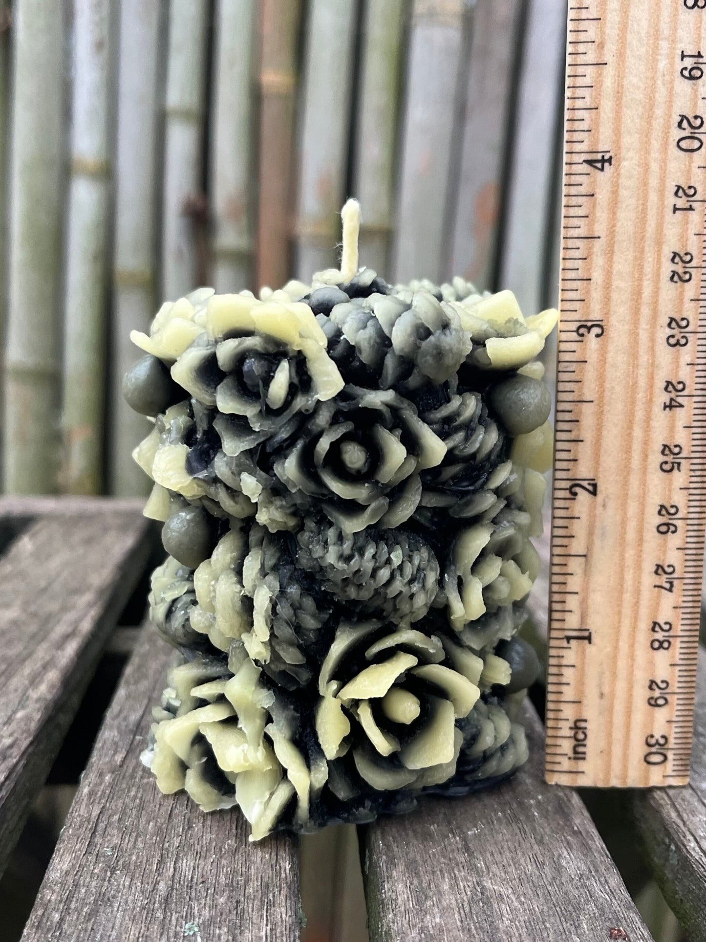 100% PURE Beeswax Candle- Pillar-Pinecones-Flowers- Pretty Pillar-Beeswax Candle