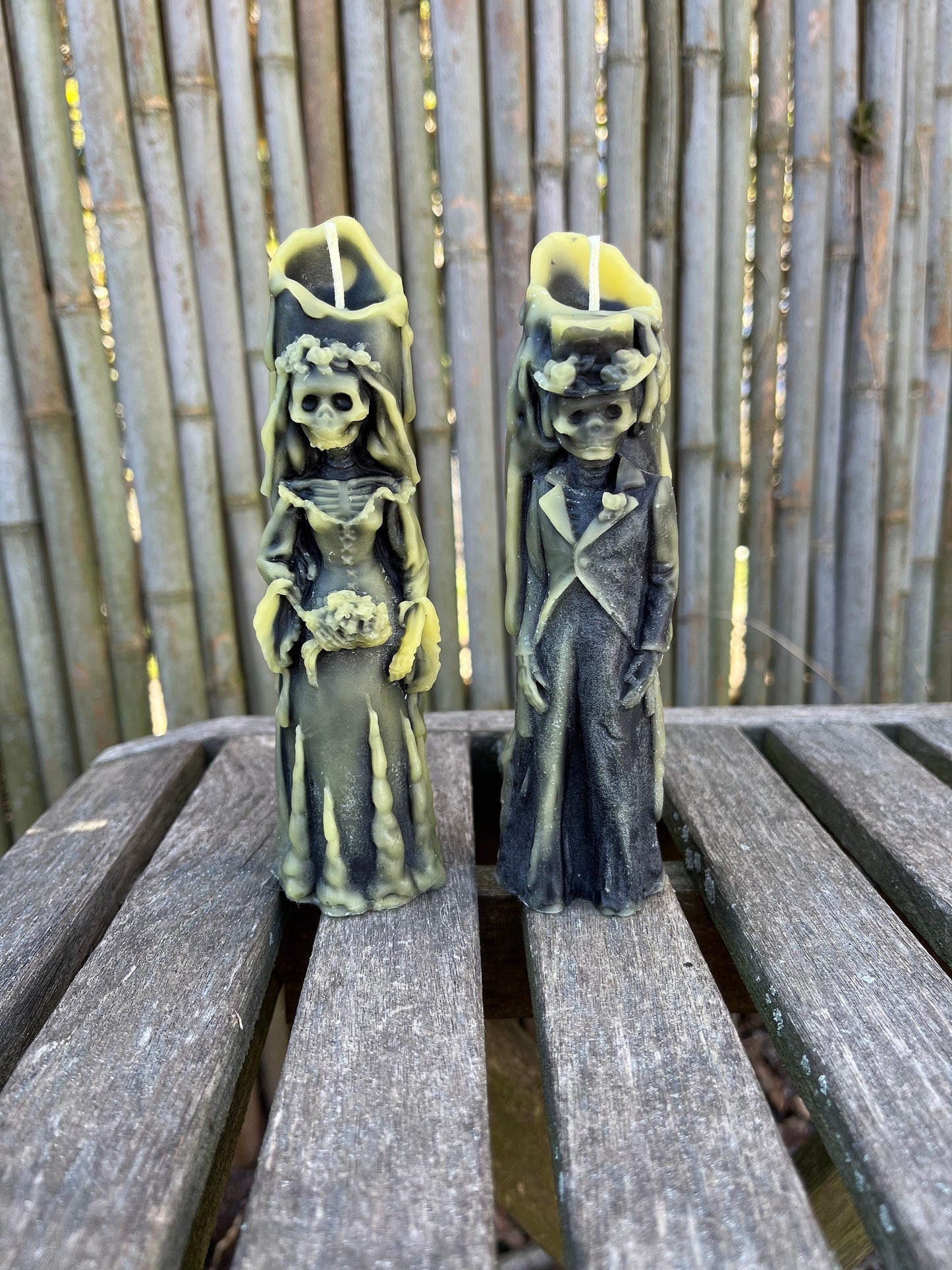 100% Pure Beeswax Candle-Skeleton-Bride or Groom-Goth-Unique