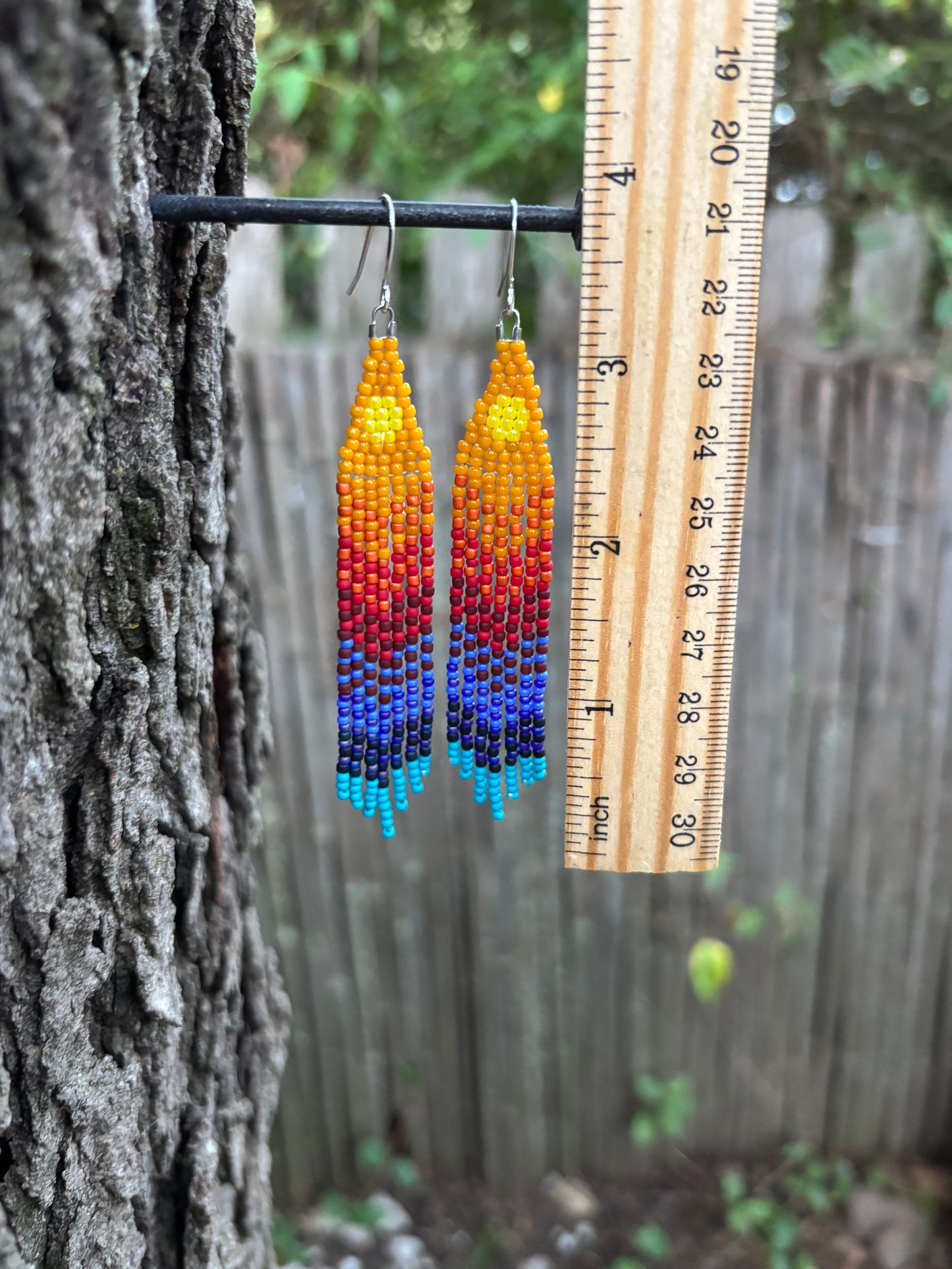 Glass Beaded Fringe Sunrise Sunset Earrings
