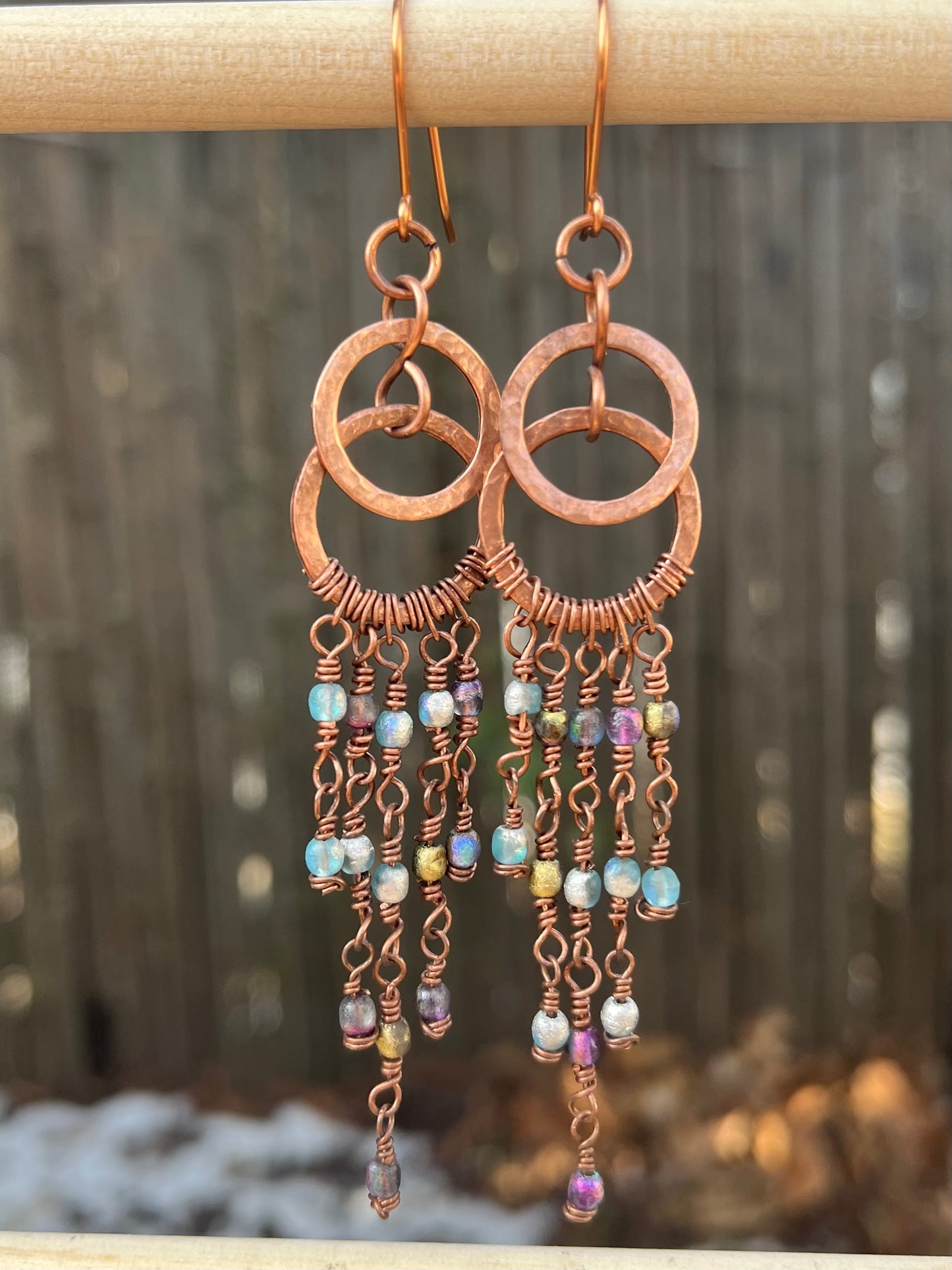 Copper Wire Chandelier Earrings Czech Glass Beads