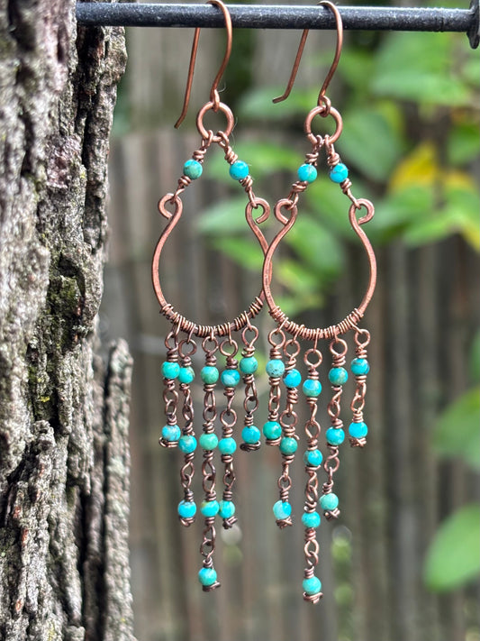 Copper Chandelier Earrings Turquoise