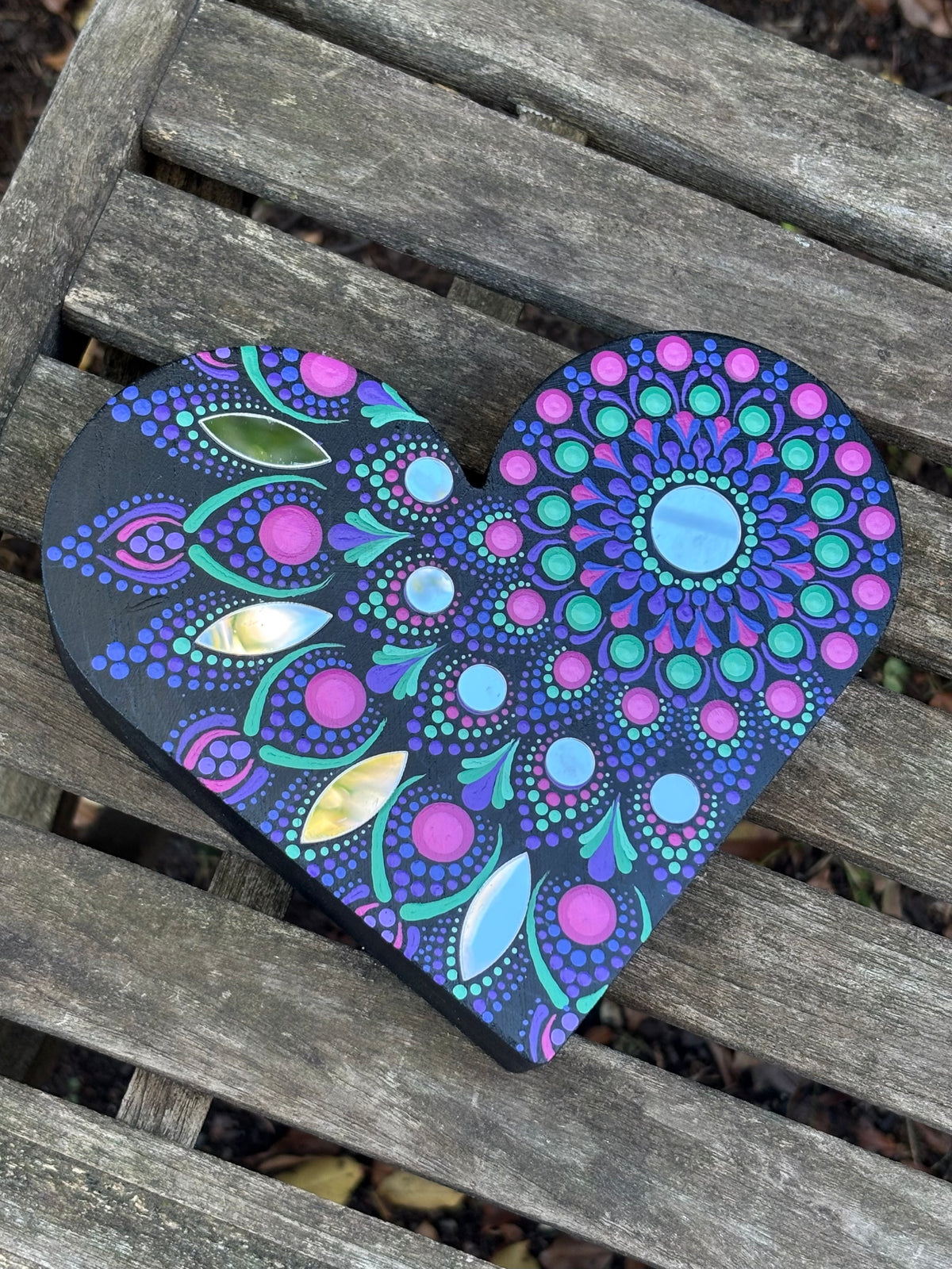 Hand Painted Mandala Mirror Heart - Jewel Tones