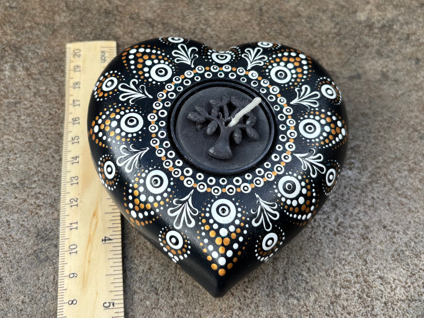 Concrete Heart Mandala Tealight Tea Light Holder Black and White