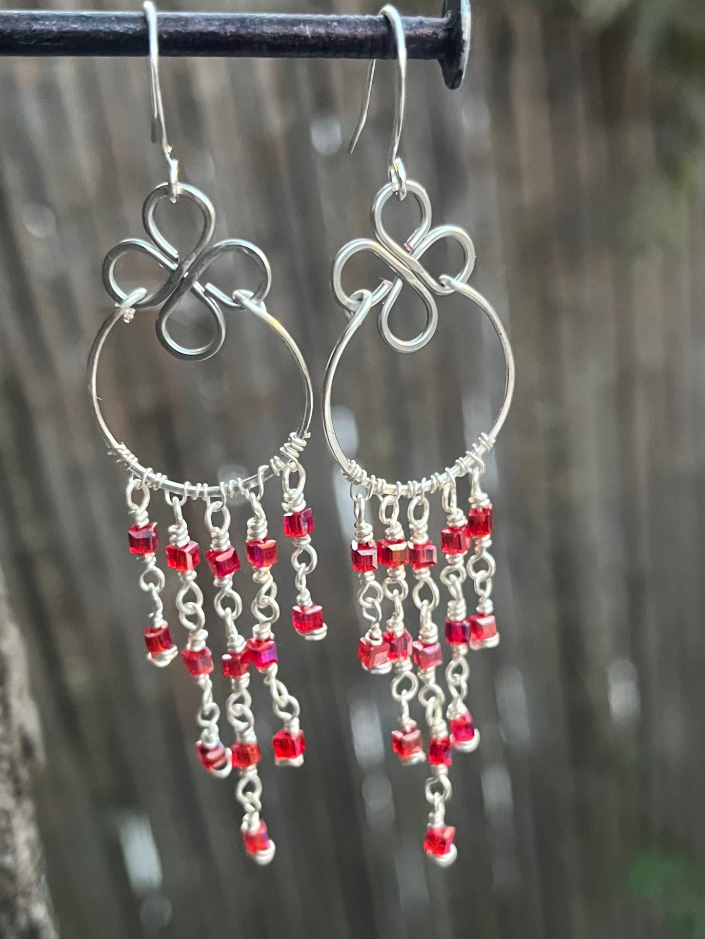 Silver Chandelier Earrings Red