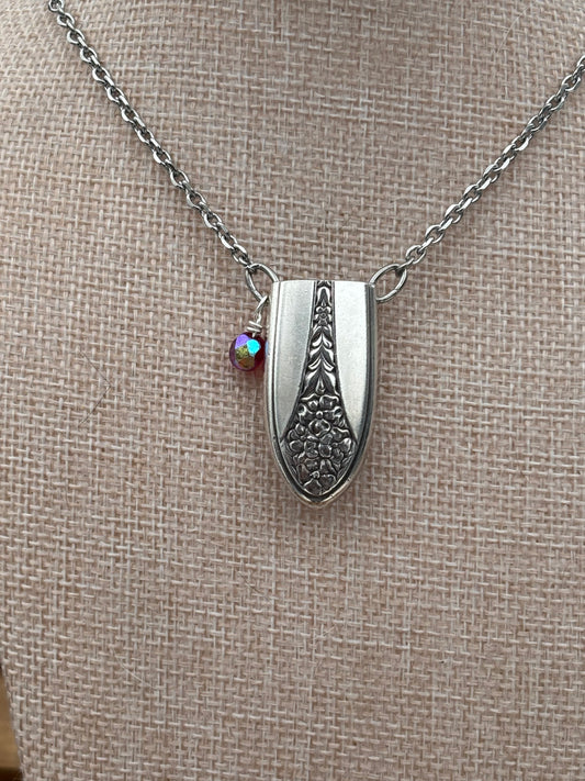 Up-Cycled Vintage Silverware Essential Oil Diffuser Pendant with Red Crystal