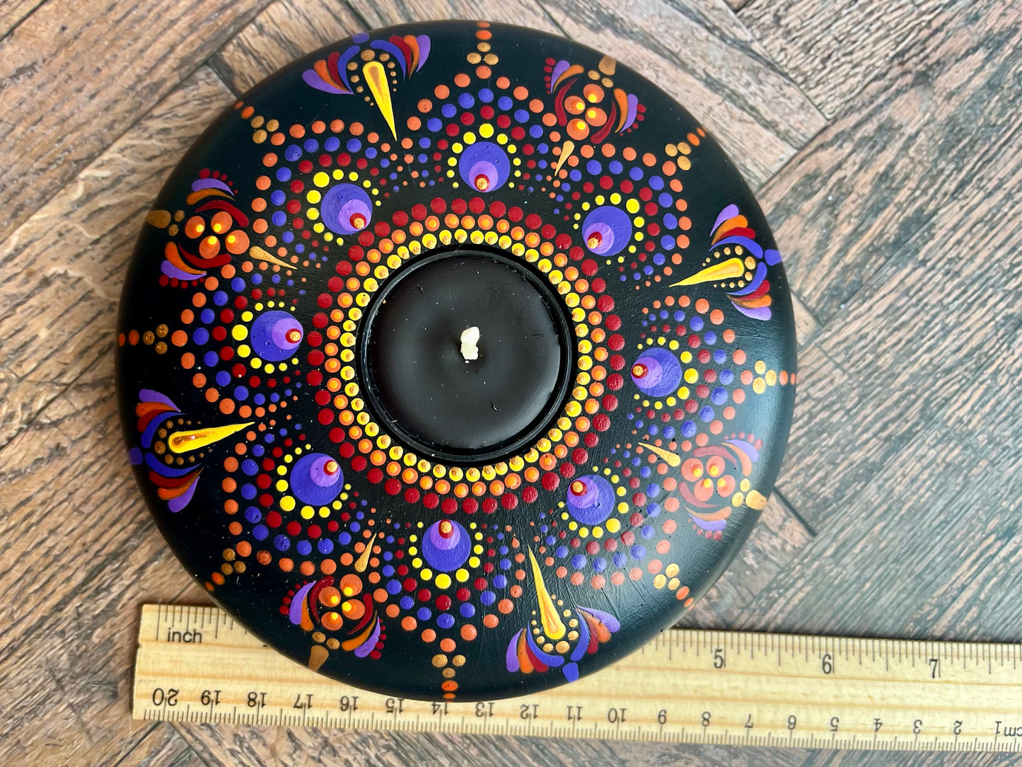 Concrete Mandala Tealight Tea Light Holder , Yellow, Orange, Red and Purple LARGE