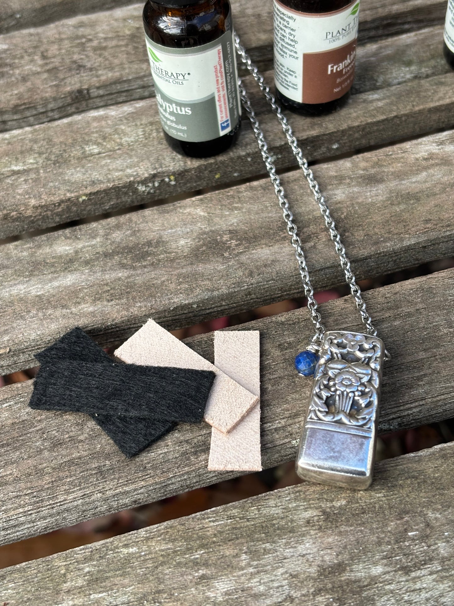 Up-Cycled Vintage Silverware Essential Oil Diffuser Pendant with Lapis Crystal