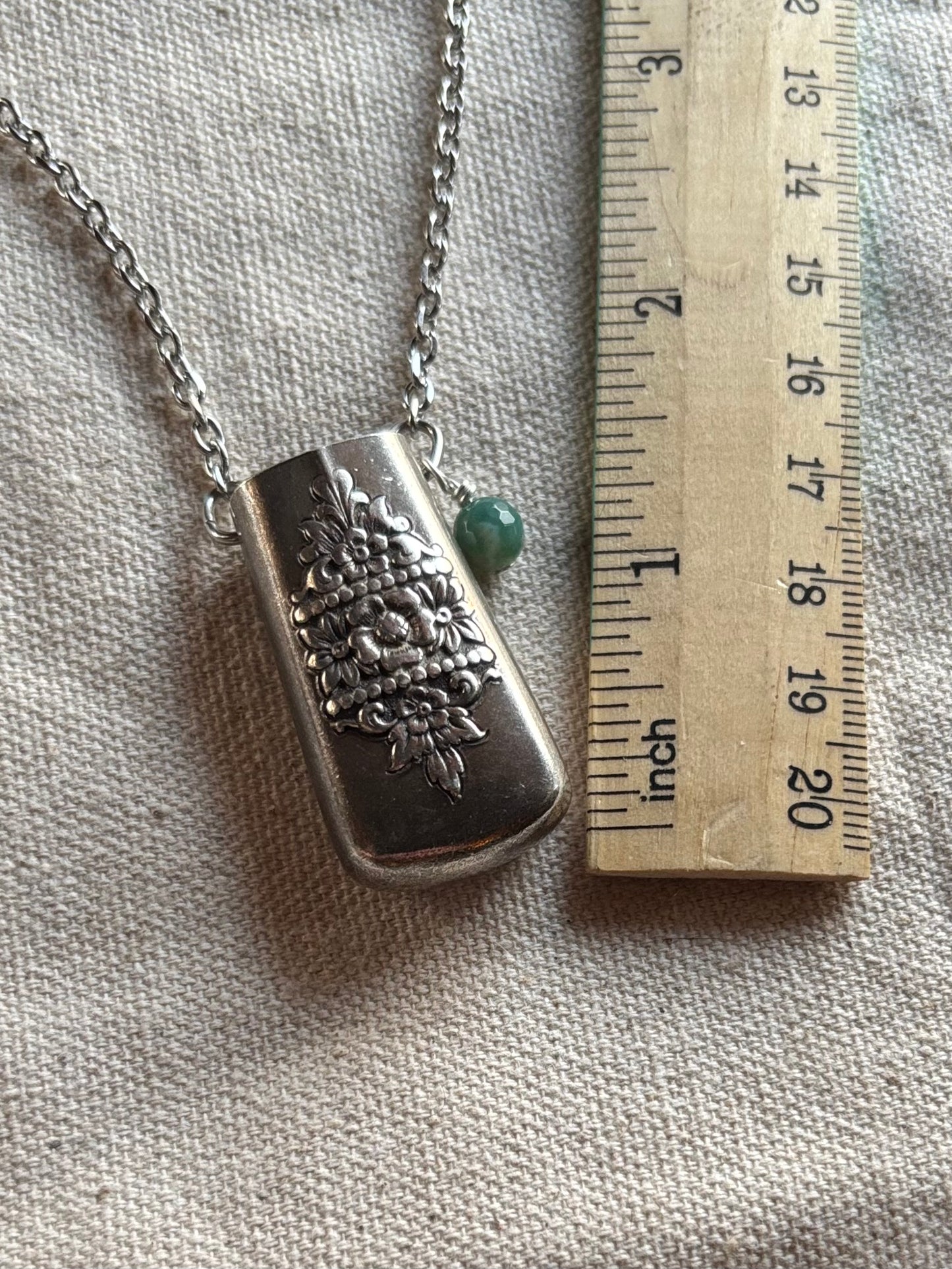 Up-Cycled Vintage Silverware Essential Oil Diffuser Pendant with Moss Agate