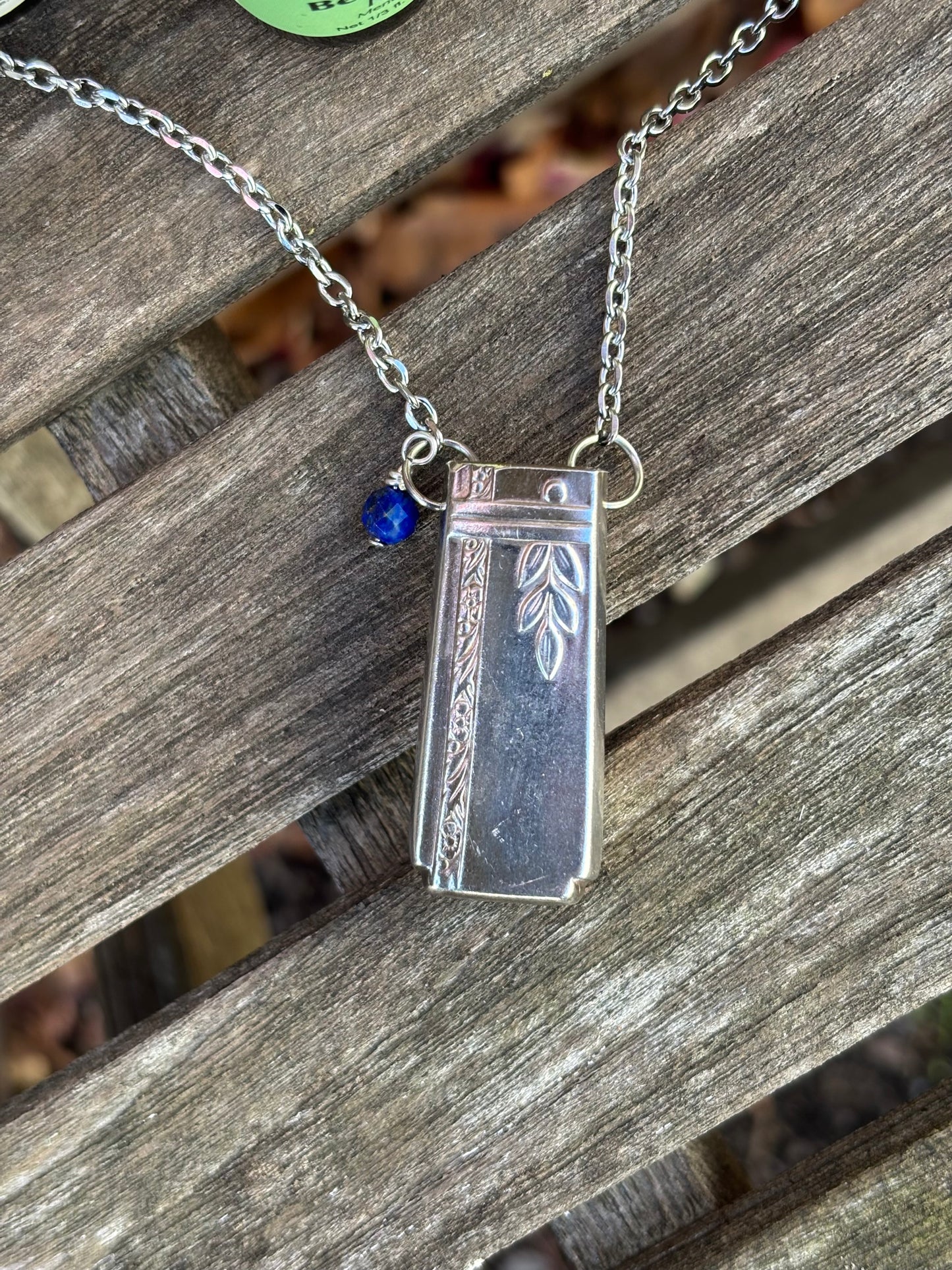 Up-Cycled Vintage Silverware Essential Oil Diffuser Pendant with Lapis