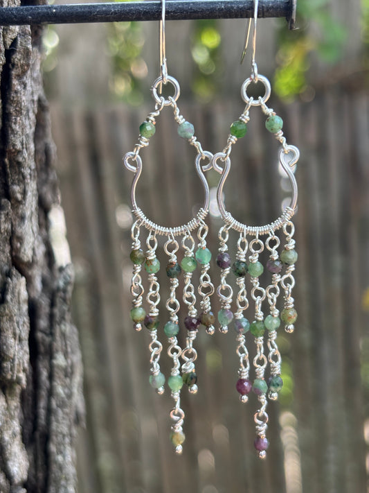 Silver Chandelier Earrings Ruby Fuchsite