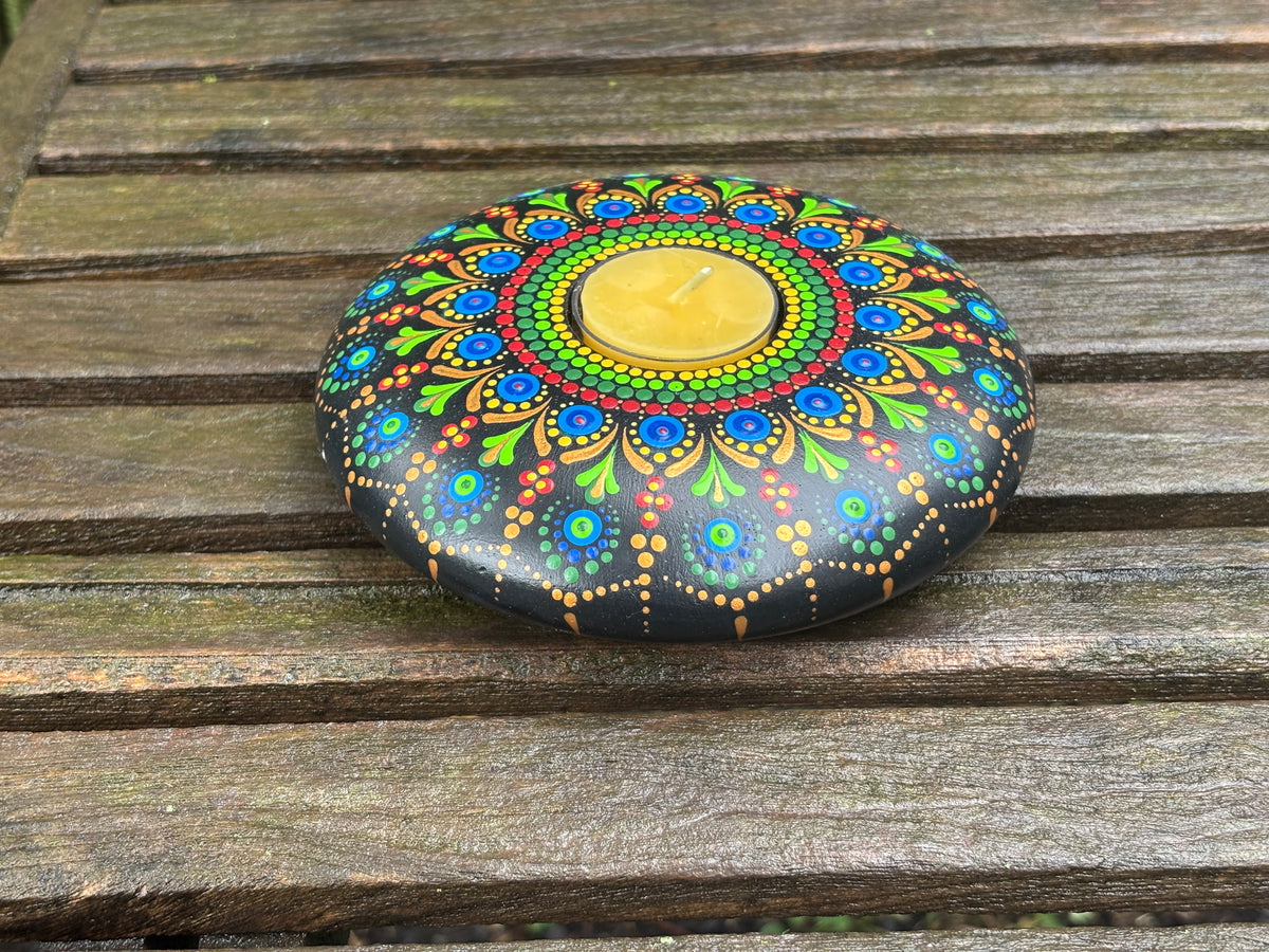 Concrete Mandala Tealight Tea Light Holder Blue Red Green Gold LARGE