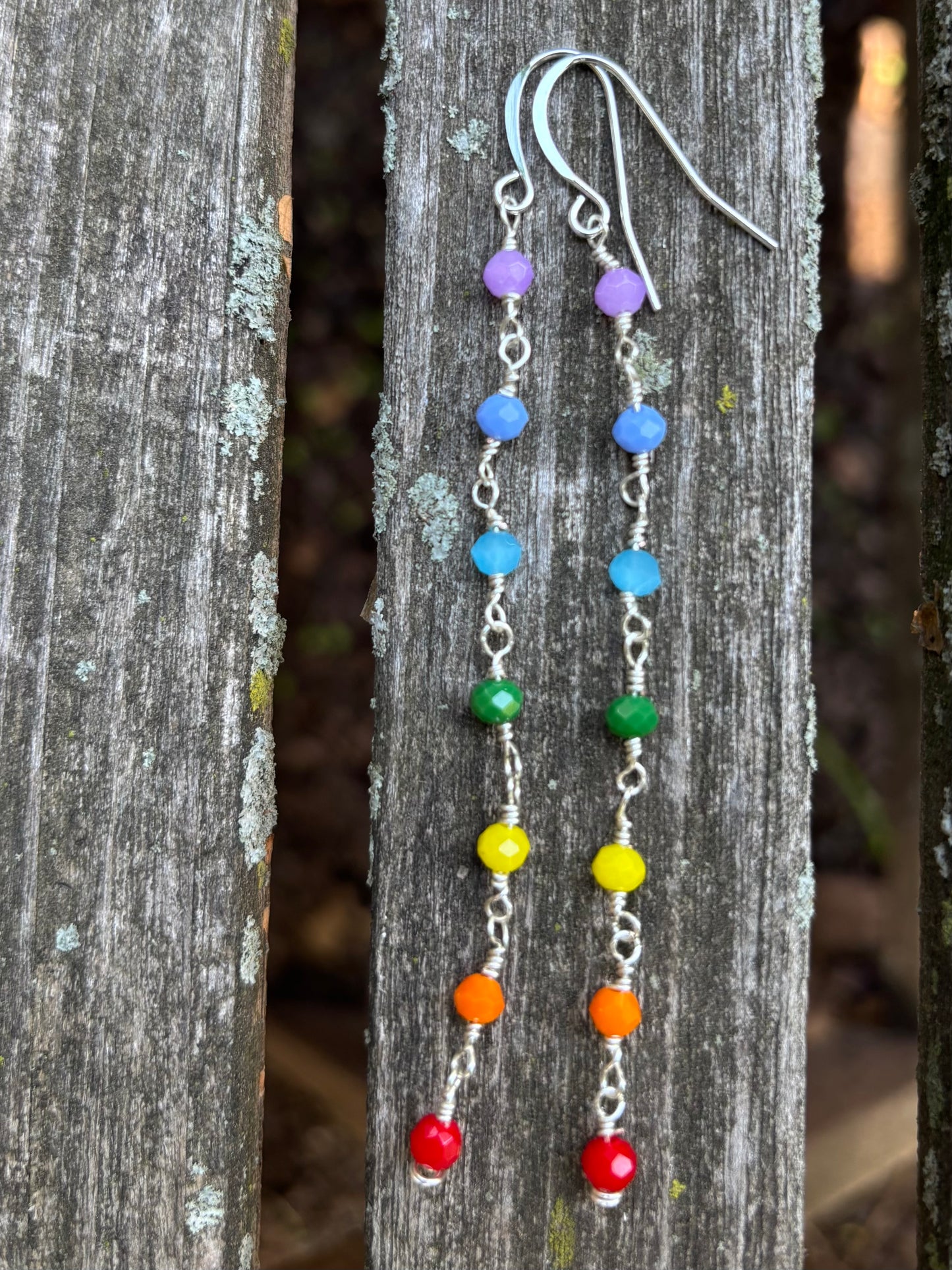 Seven Chakra Glass Crystal Earrings Long