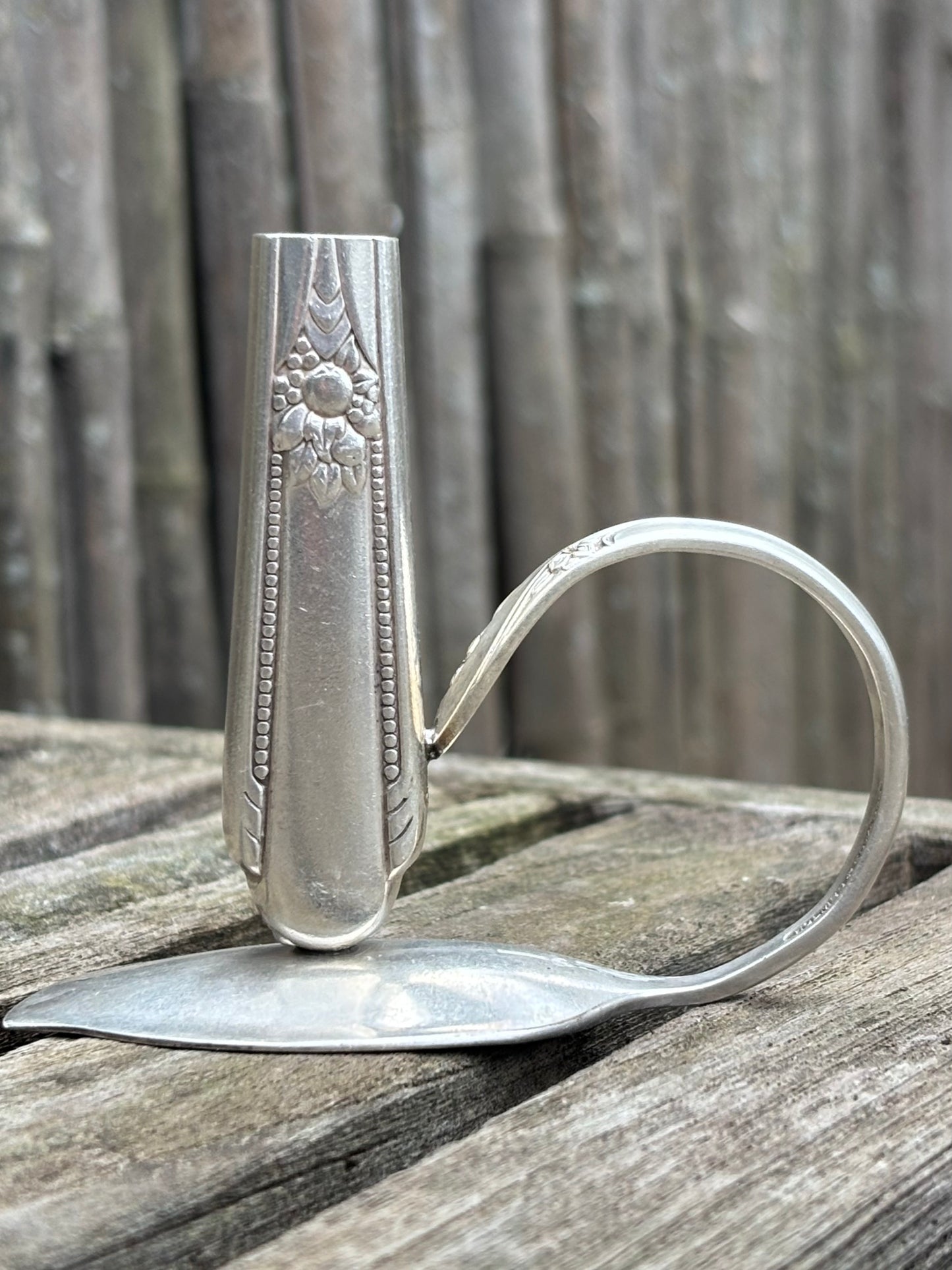 Upcycled Silver Plate Knife Handle Bud Vase with Handmade Czech Glass Flowers
