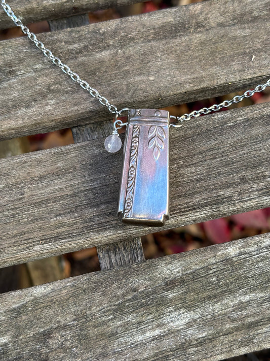 Up-Cycled Vintage Silverware Essential Oil Diffuser Pendant with Rose Quartz Crystal