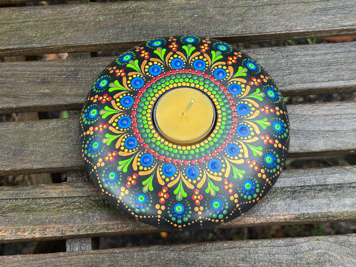 Concrete Mandala Tealight Tea Light Holder Blue Red Green Gold LARGE