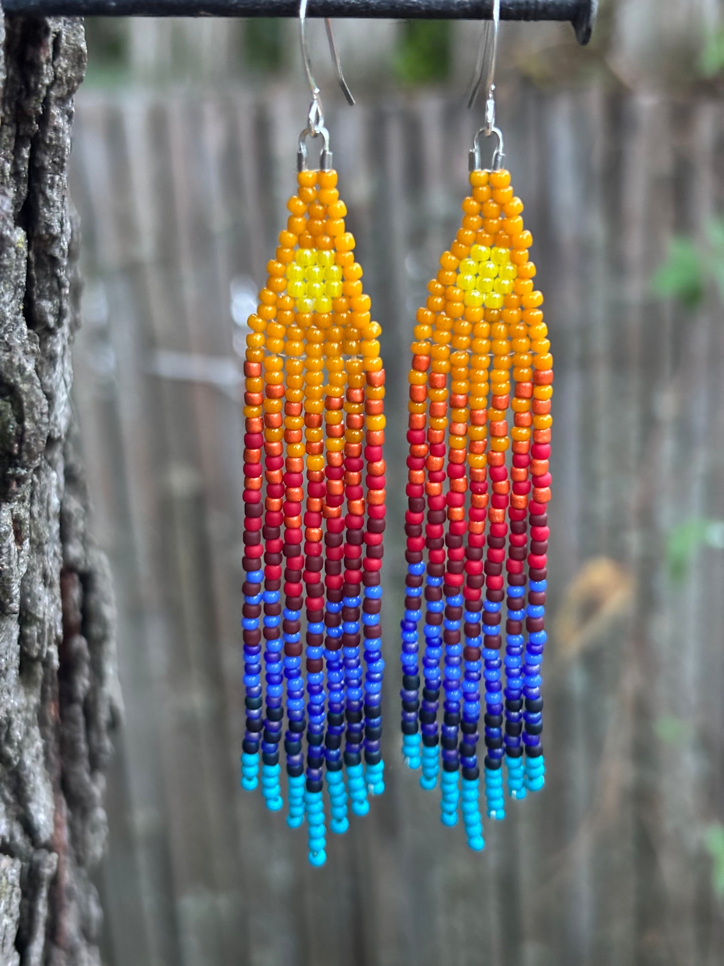 Glass Beaded Fringe Sunrise Sunset Earrings