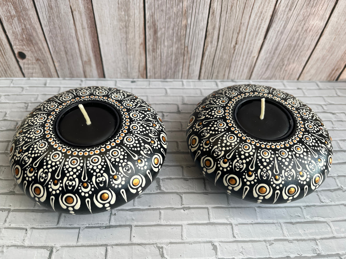 Concrete Black and White  Mandala Tealight Tea Light Holder