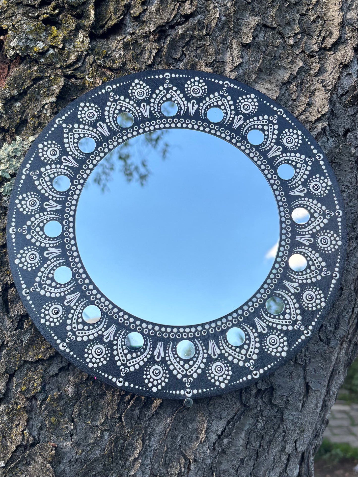 Hand-Painted Mandala Mirror — Moonlit Lace