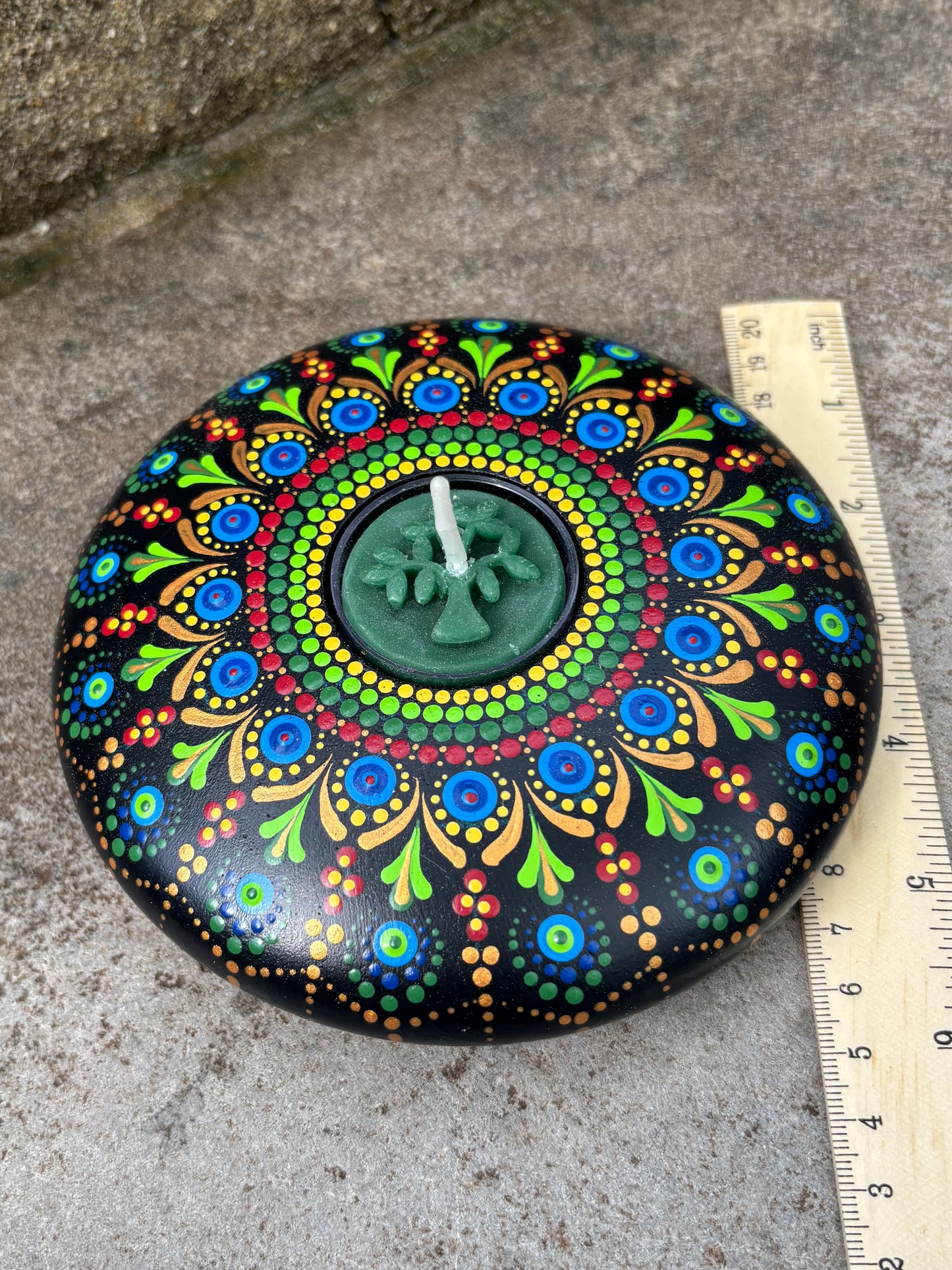Concrete Mandala Tealight Tea Light Holder Blue Red Green Gold LARGE
