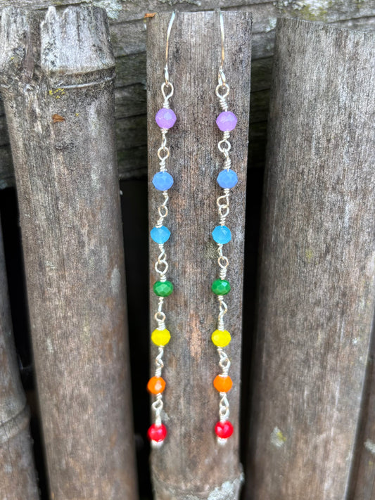Seven Chakra Glass Crystal Earrings Long
