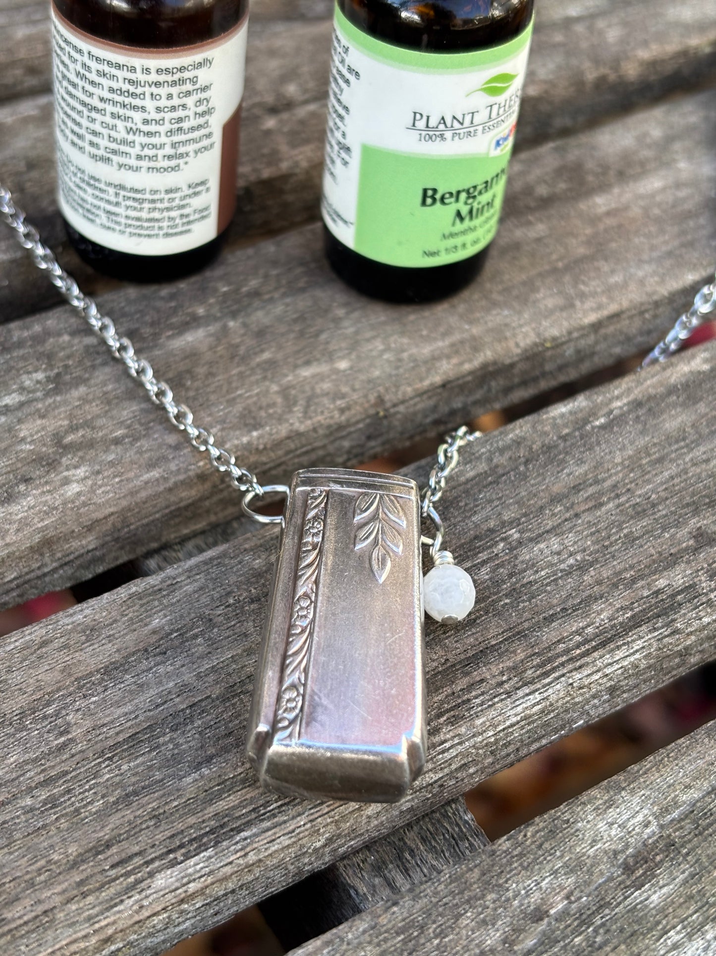 Up-Cycled Vintage Silverware Essential Oil Diffuser Pendant with Moonstone