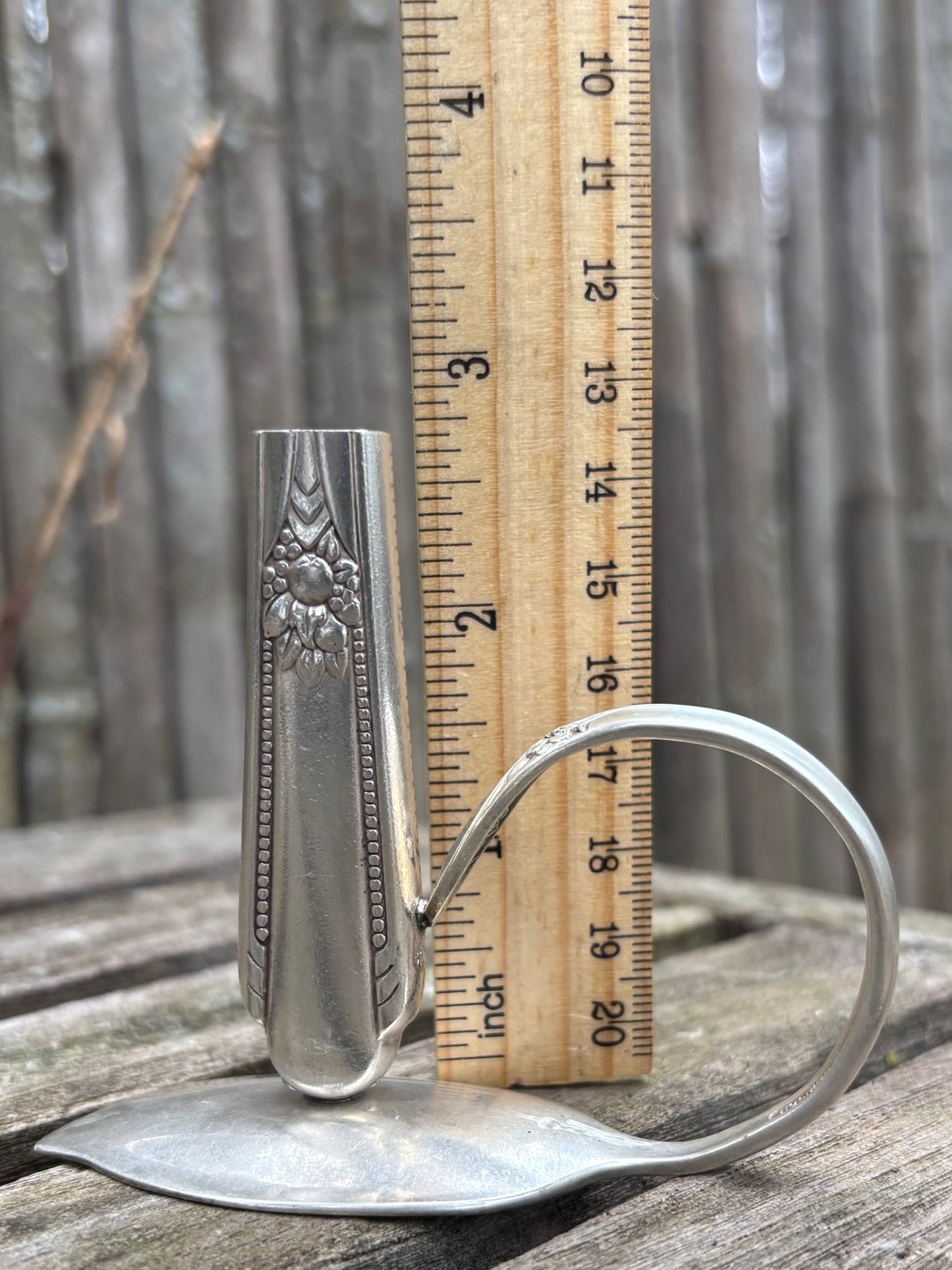 Upcycled Silver Plate Knife Handle Bud Vase with Handmade Czech Glass Flowers