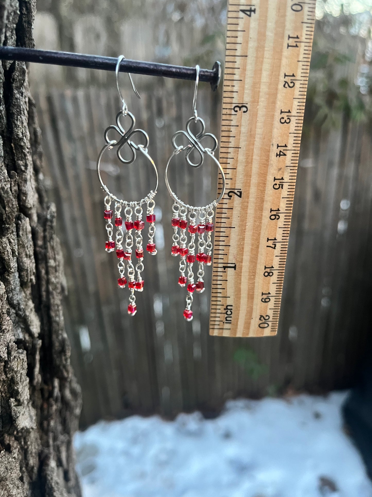 Silver Chandelier Earrings Red