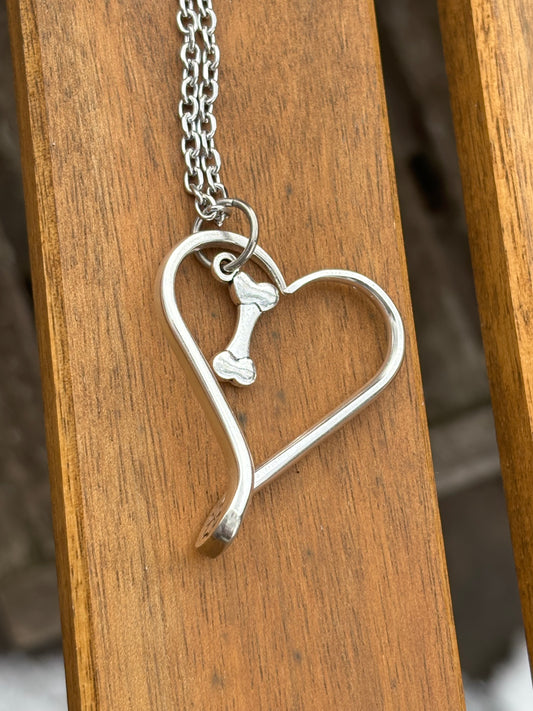 Up-Cycled Vintage Silverware Open Heart Pendant For The Love of Dogs