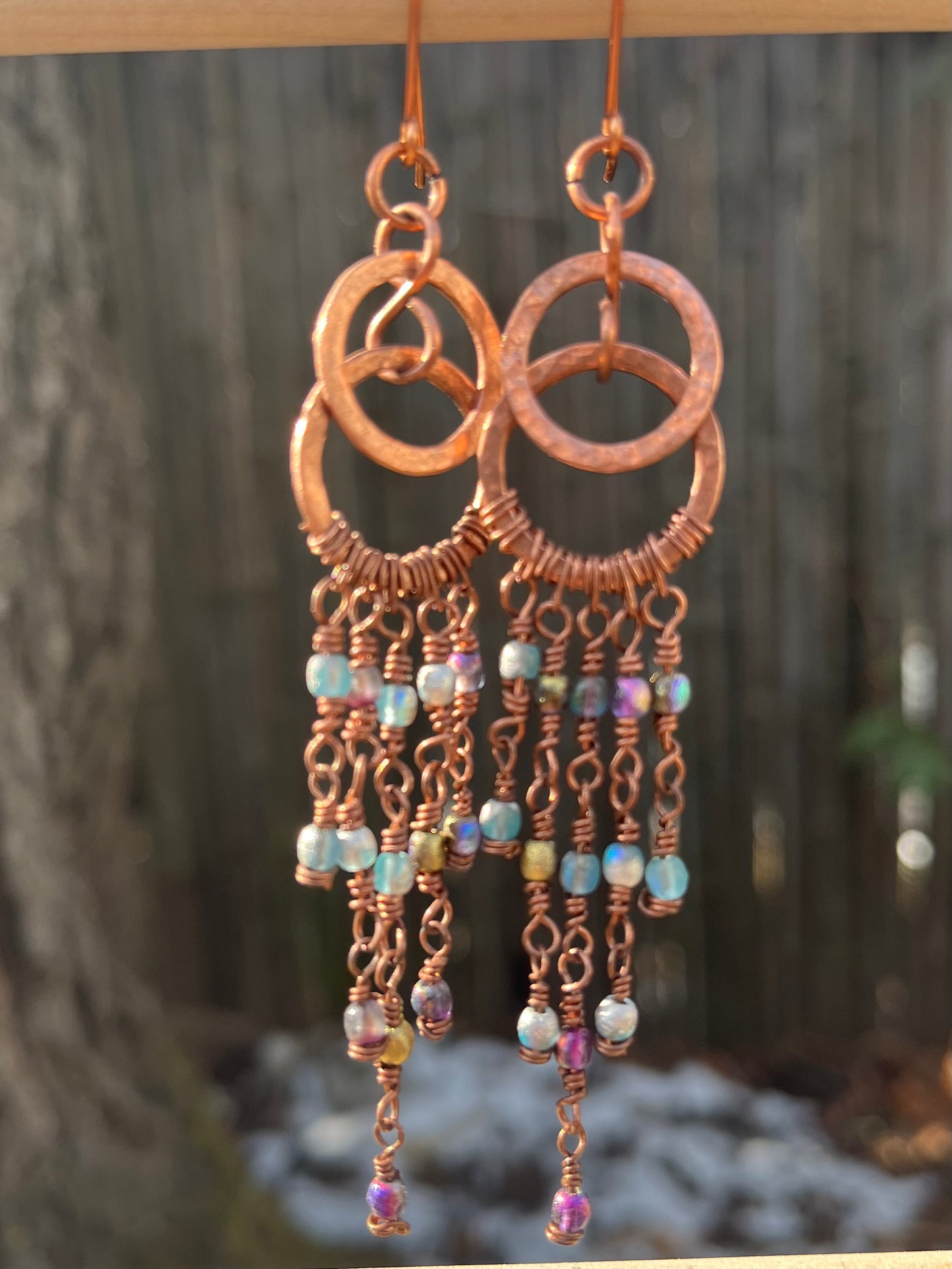 Copper Wire Chandelier Earrings Czech Glass Beads