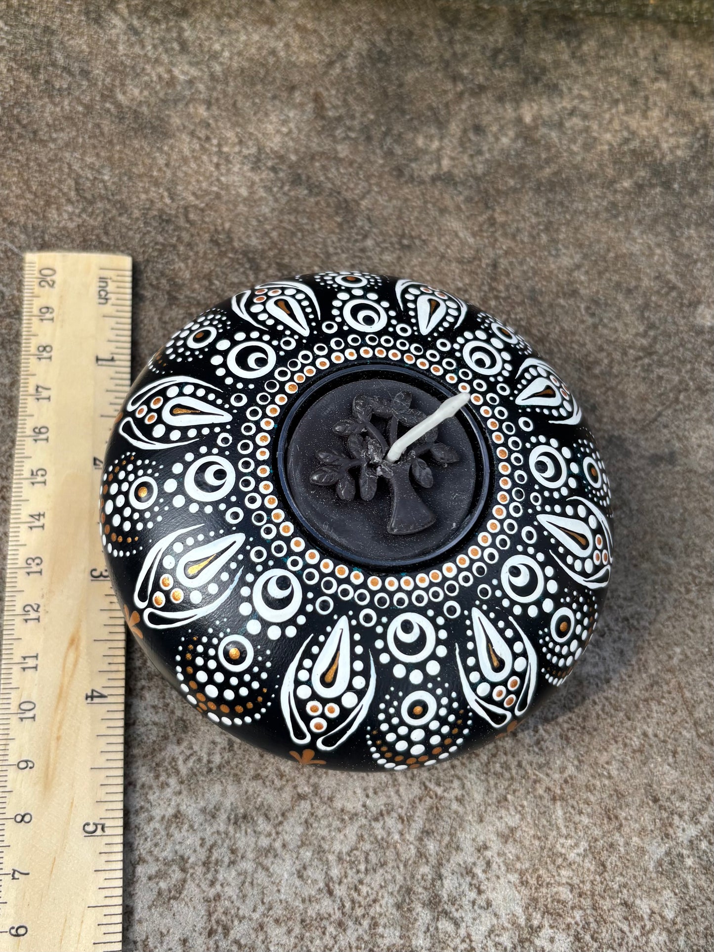 Concrete Black and White  Mandala Tealight Tea Light Holder