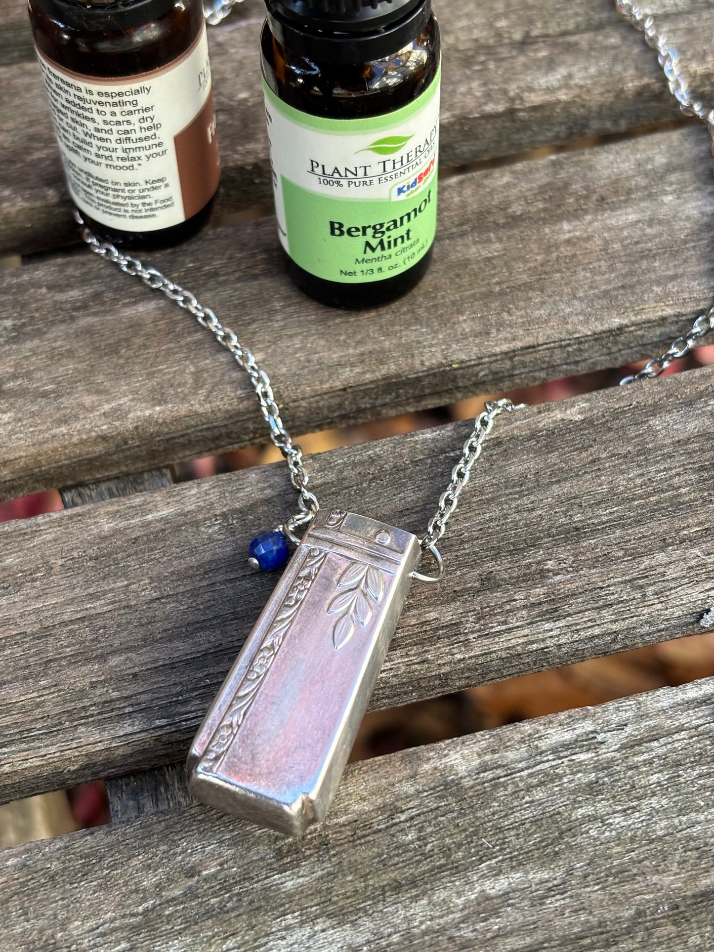 Up-Cycled Vintage Silverware Essential Oil Diffuser Pendant with Lapis