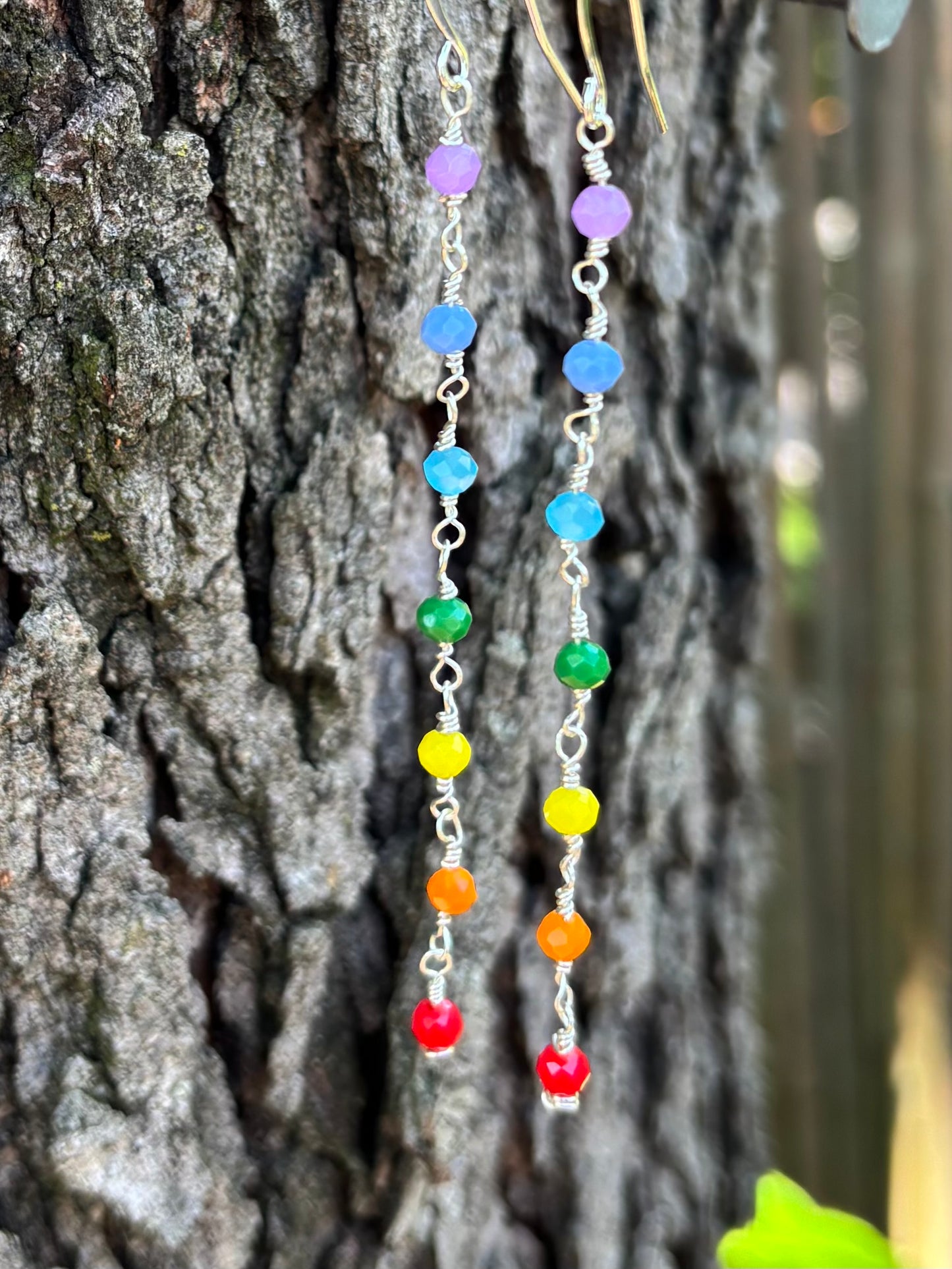Seven Chakra Glass Crystal Earrings Long