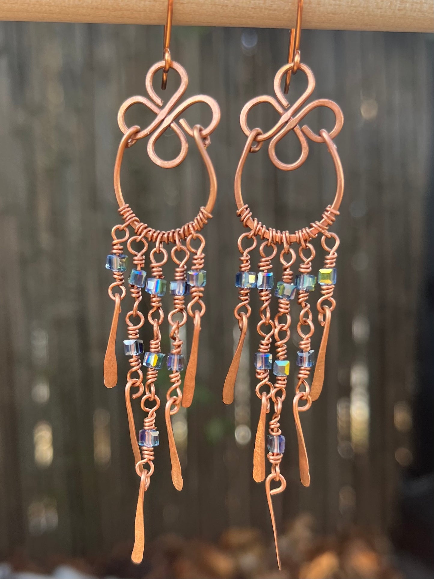 Copper Wire Chandelier Earrings Lt Blue