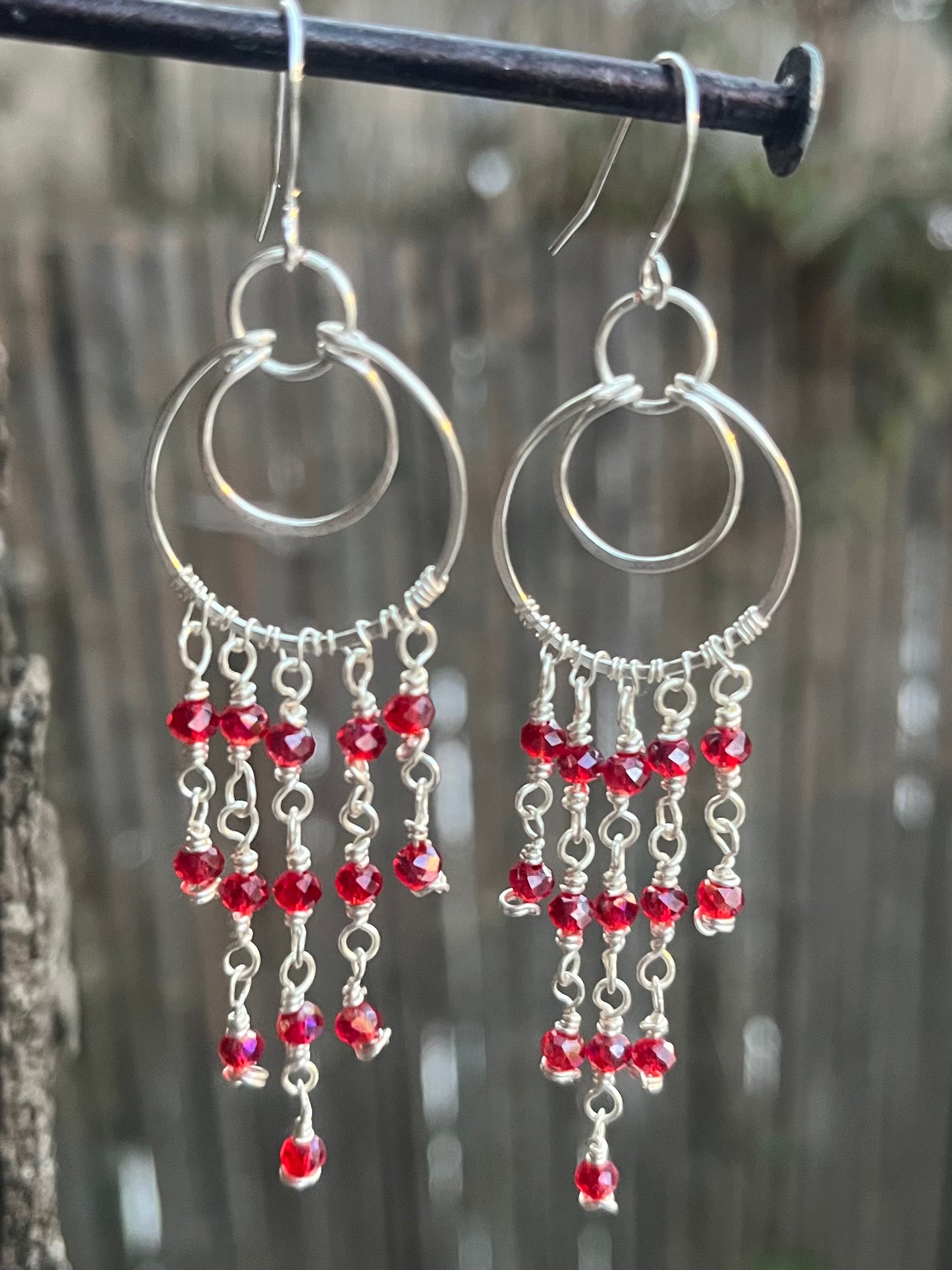 Silver Chandelier Earrings Red